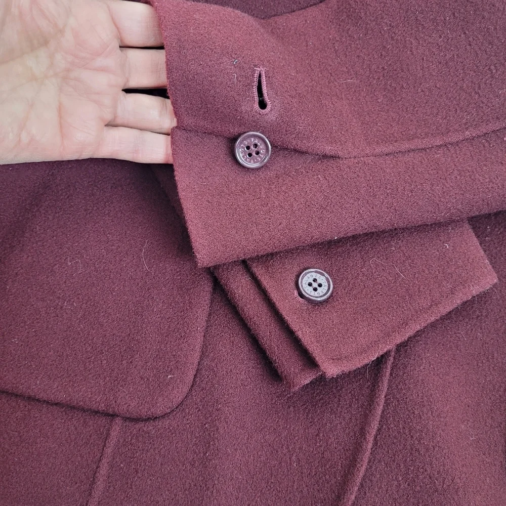 Talbots wool blend fitted maroon burgundy blazer logo buttons pockets office 8